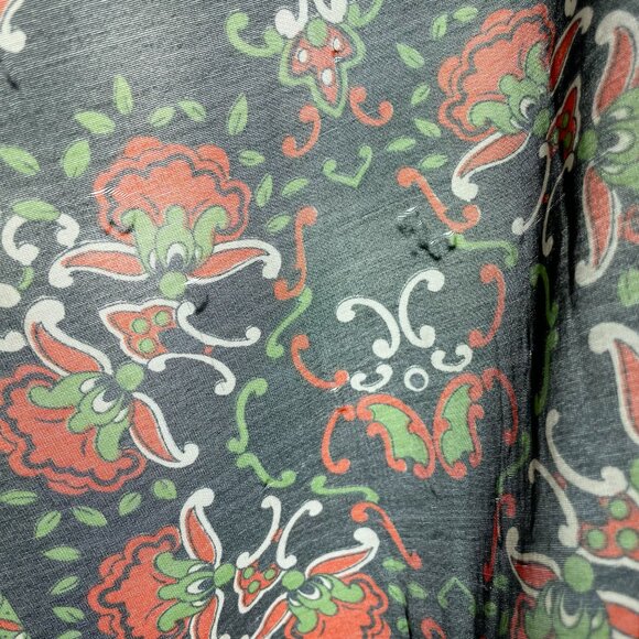 Vintage Scarf Floral Long Retro Eclectic Artsy Colorful Black Orange Blue Green - Picture 9 of 13